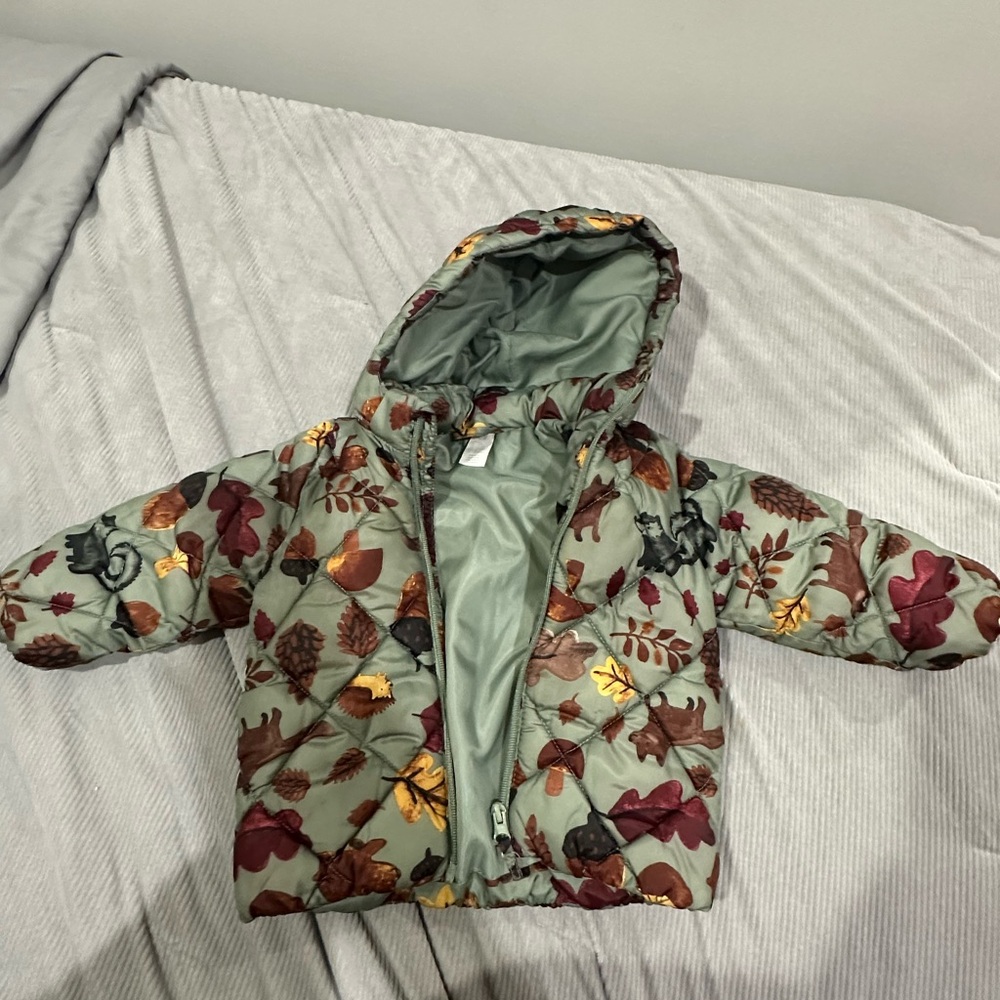 H&M Kids' Leaf Pattern Puffer Jacket - Green and Brown